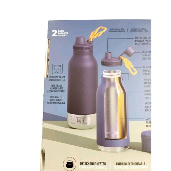 2-pack ASOBU Buddy 34oz Insulated Bottle Tumbler + Food + Water Bowl Leak Proof - Picture 8 of 13